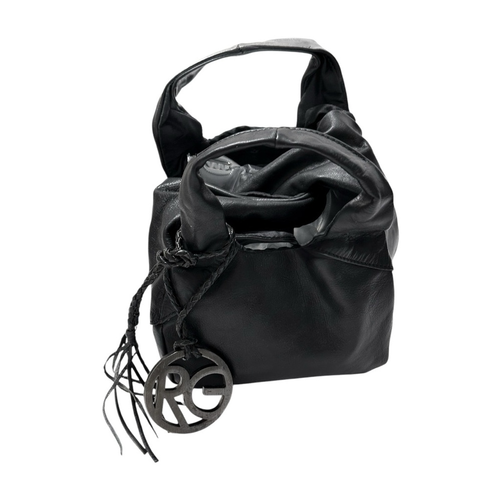 Romeo Gigli Black Leather Mini Bag with RG Logo Charm | Rare from Italy Vintage